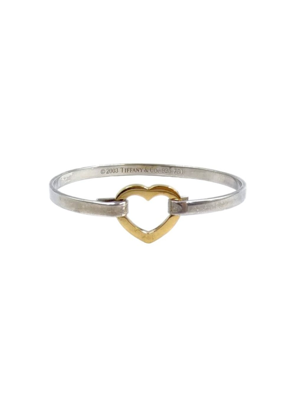 Tiffany & Co Open Heart Yellow Gold Silver Bangle Bracelet